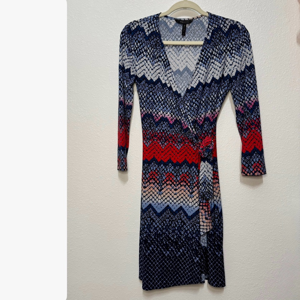 BCBGMaxAzria Adele Wrap Dress V-Neck 3/4 Sleeve